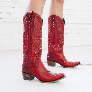 Distressed Red, Studded Lane Cossette Boots, 9.5 ~ New